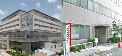 関西医科大学総合医療センターの本館（左）と救命救急センター（右）