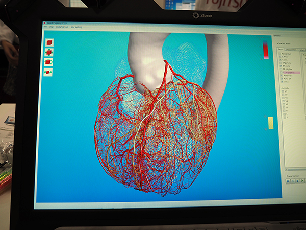 心臓シミュレータのデータを元に心筋や心血管の動きを観察できるHeart Explorerを展示