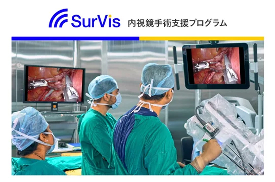 SurVis-Hysを用いた手術のイメージ。左側のサブモニターに尿管が強調表示される。